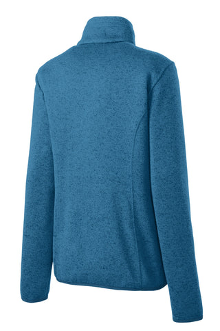 Port Authority Ladies Sweater Fleece Jacket (Medium Blue Heather)