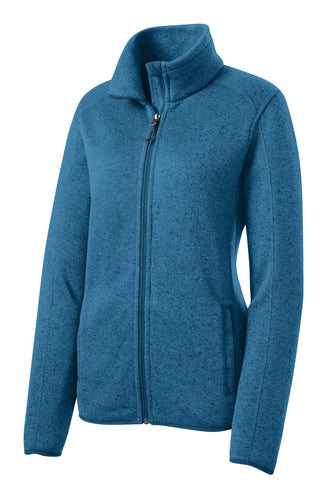 Port Authority Ladies Sweater Fleece Jacket (Medium Blue Heather)