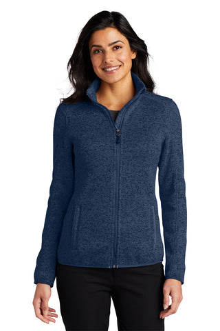 Port Authority Ladies Sweater Fleece Jacket (River Blue Navy Heather)