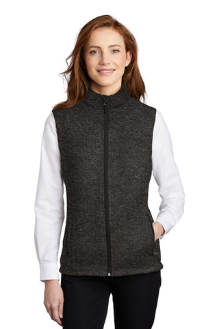 Port Authority Ladies Sweater Fleece Vest (Black Heather)