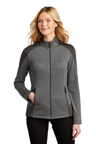 Port Authority Ladies Grid Fleece Jacket (Grey Smoke Heather/ Grey Smoke)