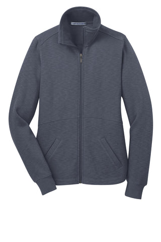 Port Authority Ladies Slub Fleece Full-Zip Jacket (Slate Grey)