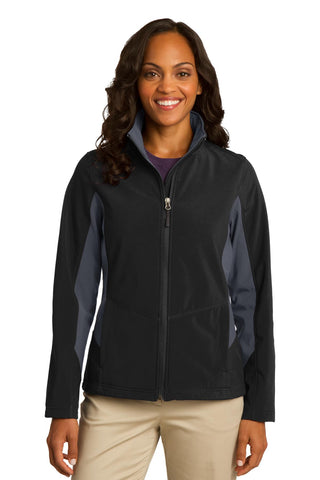 Port Authority Ladies Core Colorblock Soft Shell Jacket (Black/ Battleship Grey)