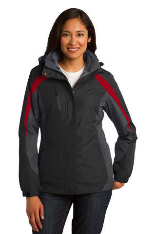Port Authority Ladies Colorblock 3-in-1 Jacket (Black/ Magnet/ Signal Red)