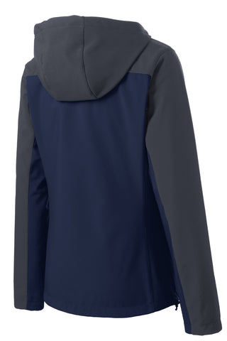 Port Authority Ladies Hooded Core Soft Shell Jacket (Dress Blue Navy/ Battleship Grey)