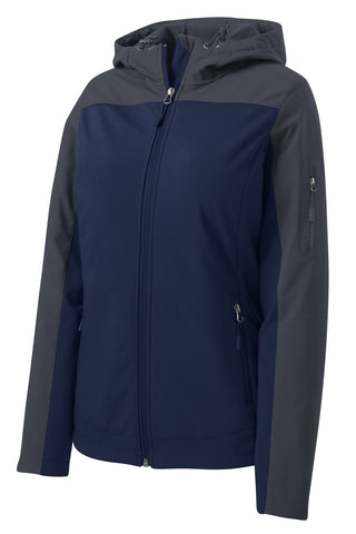 Port Authority Ladies Hooded Core Soft Shell Jacket (Dress Blue Navy/ Battleship Grey)