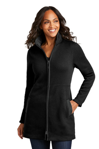 Port Authority Ladies Arc Sweater Fleece Long Jacket (Deep Black)