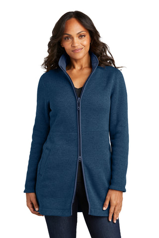 Port Authority Ladies Arc Sweater Fleece Long Jacket (Insignia Blue Heather)