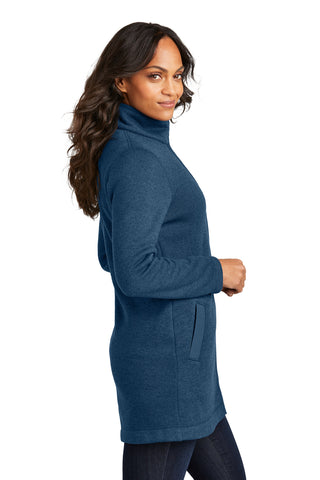 Port Authority Ladies Arc Sweater Fleece Long Jacket (Insignia Blue Heather)