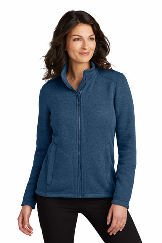 Port Authority Ladies Arc Sweater Fleece Jacket (Insignia Blue Heather)