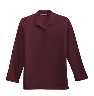 Port Authority Ladies Silk Touch Long Sleeve Polo (Burgundy)