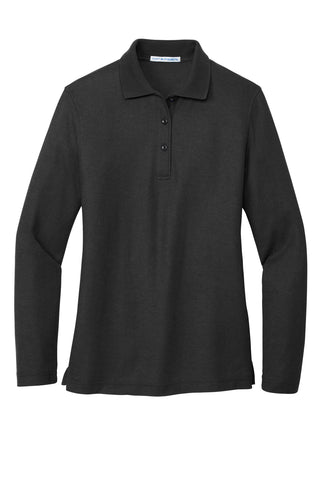 Port Authority Ladies Silk Touch Long Sleeve Polo (Black)