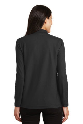 Port Authority Ladies Silk Touch Long Sleeve Polo (Black)