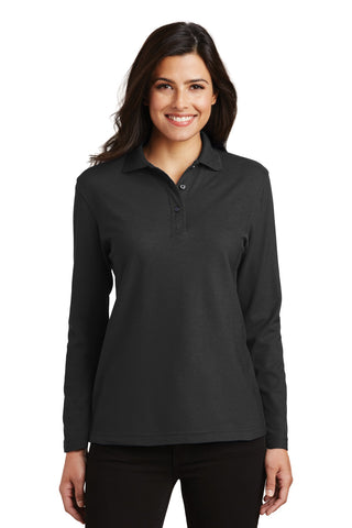 Port Authority Ladies Silk Touch Long Sleeve Polo (Black)