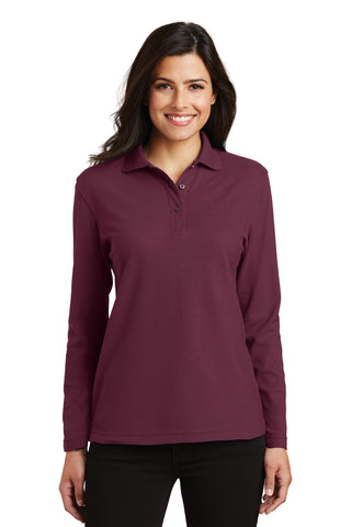 Port Authority Ladies Silk Touch Long Sleeve Polo (Burgundy)