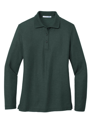 Port Authority Ladies Silk Touch Long Sleeve Polo (Dark Green)