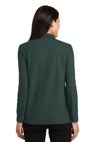 Port Authority Ladies Silk Touch Long Sleeve Polo (Dark Green)