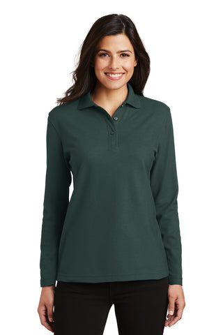 Port Authority Ladies Silk Touch Long Sleeve Polo (Dark Green)