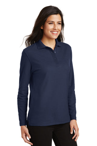 Port Authority Ladies Silk Touch Long Sleeve Polo (Navy)