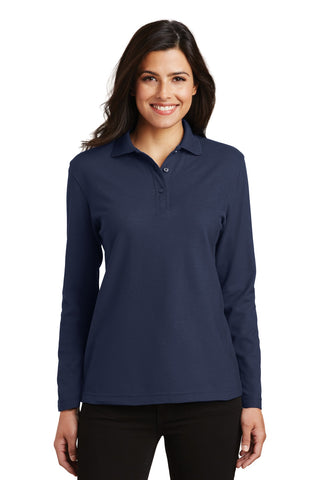 Port Authority Ladies Silk Touch Long Sleeve Polo (Navy)