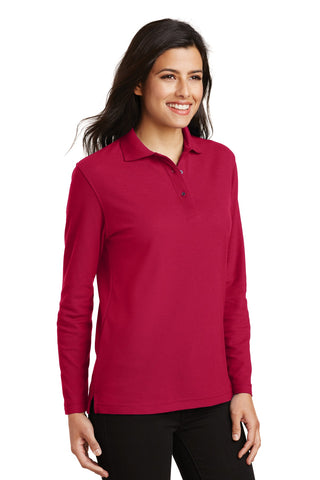 Port Authority Ladies Silk Touch Long Sleeve Polo (Red)