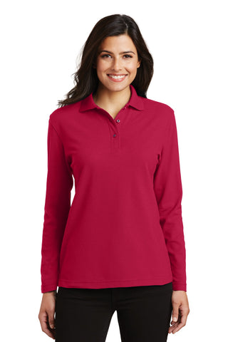 Port Authority Ladies Silk Touch Long Sleeve Polo (Red)