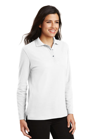 Port Authority Ladies Silk Touch Long Sleeve Polo (White)