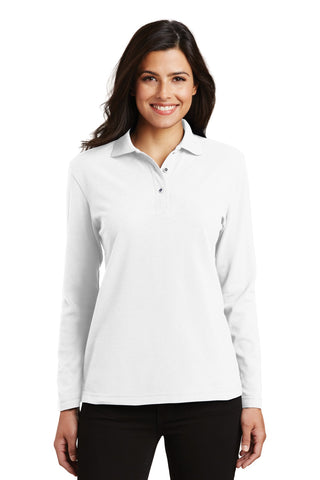 Port Authority Ladies Silk Touch Long Sleeve Polo (White)