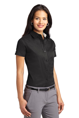 Port Authority Ladies Short Sleeve Easy Care Shirt (Black/ Light Stone)