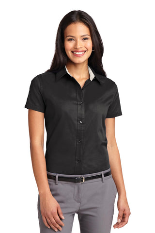 Port Authority Ladies Short Sleeve Easy Care Shirt (Black/ Light Stone)