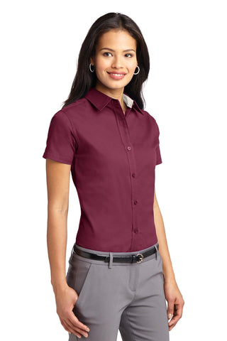 Port Authority Ladies Short Sleeve Easy Care Shirt (Burgundy/ Light Stone)