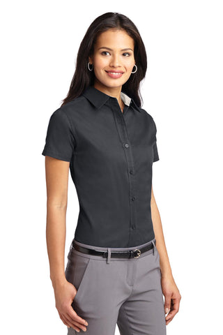 Port Authority Ladies Short Sleeve Easy Care Shirt (Classic Navy/ Light Stone)