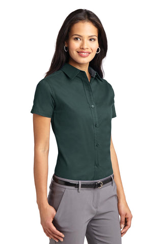 Port Authority Ladies Short Sleeve Easy Care Shirt (Dark Green/ Navy)