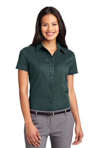 Port Authority Ladies Short Sleeve Easy Care Shirt (Dark Green/ Navy)