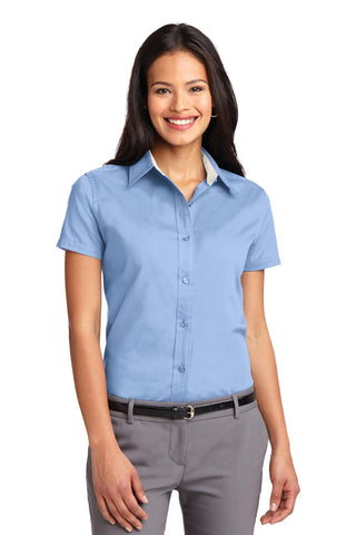 Port Authority Ladies Short Sleeve Easy Care Shirt (Light Blue/ Light Stone)