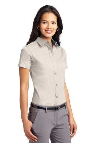 Port Authority Ladies Short Sleeve Easy Care Shirt (Light Stone/ Classic Navy)