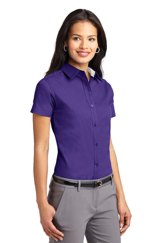 Port Authority Ladies Short Sleeve Easy Care Shirt (Purple/ Light Stone)