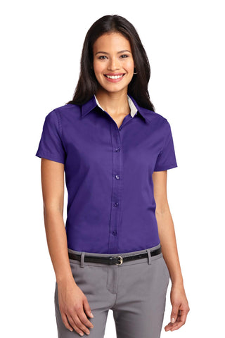 Port Authority Ladies Short Sleeve Easy Care Shirt (Purple/ Light Stone)