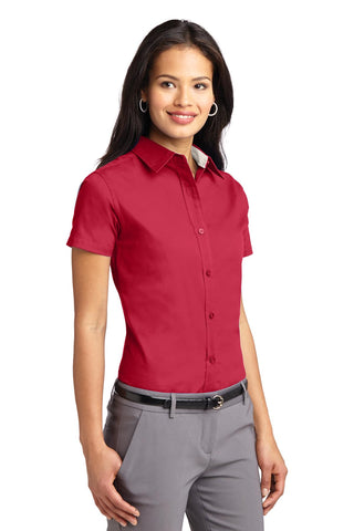 Port Authority Ladies Short Sleeve Easy Care Shirt (Red/ Light Stone)