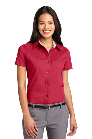 Port Authority Ladies Short Sleeve Easy Care Shirt (Red/ Light Stone)