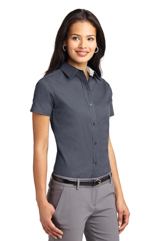 Port Authority Ladies Short Sleeve Easy Care Shirt (Steel Grey/ Light Stone)