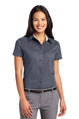 Port Authority Ladies Short Sleeve Easy Care Shirt (Steel Grey/ Light Stone)