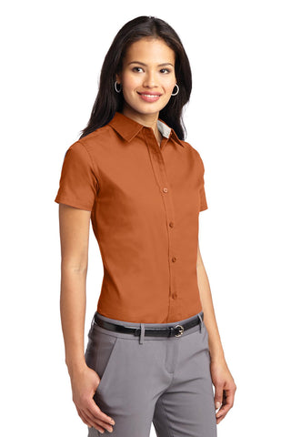 Port Authority Ladies Short Sleeve Easy Care Shirt (Texas Orange/ Light Stone)