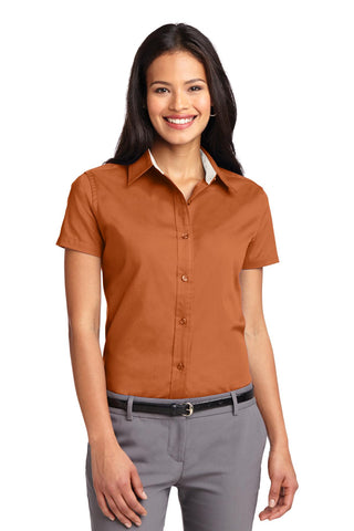 Port Authority Ladies Short Sleeve Easy Care Shirt (Texas Orange/ Light Stone)