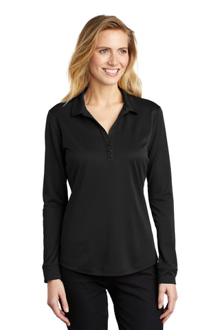 Port Authority Ladies Silk Touch Performance Long Sleeve Polo (Black)