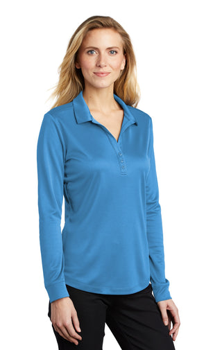 Port Authority Ladies Silk Touch Performance Long Sleeve Polo (Carolina Blue)