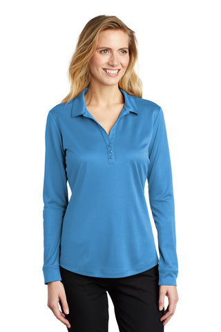 Port Authority Ladies Silk Touch Performance Long Sleeve Polo (Carolina Blue)