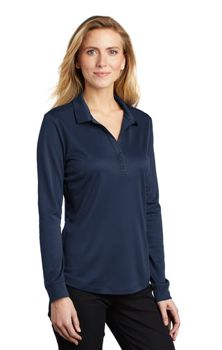 Port Authority Ladies Silk Touch Performance Long Sleeve Polo (Navy)