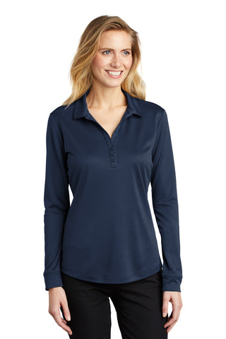 Port Authority Ladies Silk Touch Performance Long Sleeve Polo (Navy)