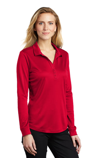 Port Authority Ladies Silk Touch Performance Long Sleeve Polo (Red)